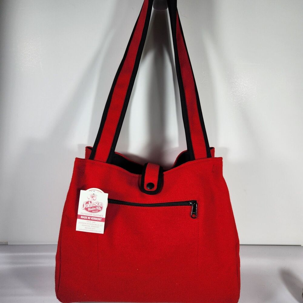 Vtg. Johnson Woolen Mills Tote Bag Purse Handmade Red Vermont USA NEW